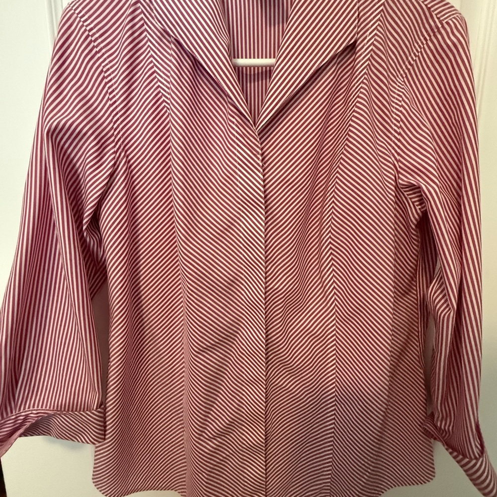 Chico's Red and White Striped Button Down Shirt